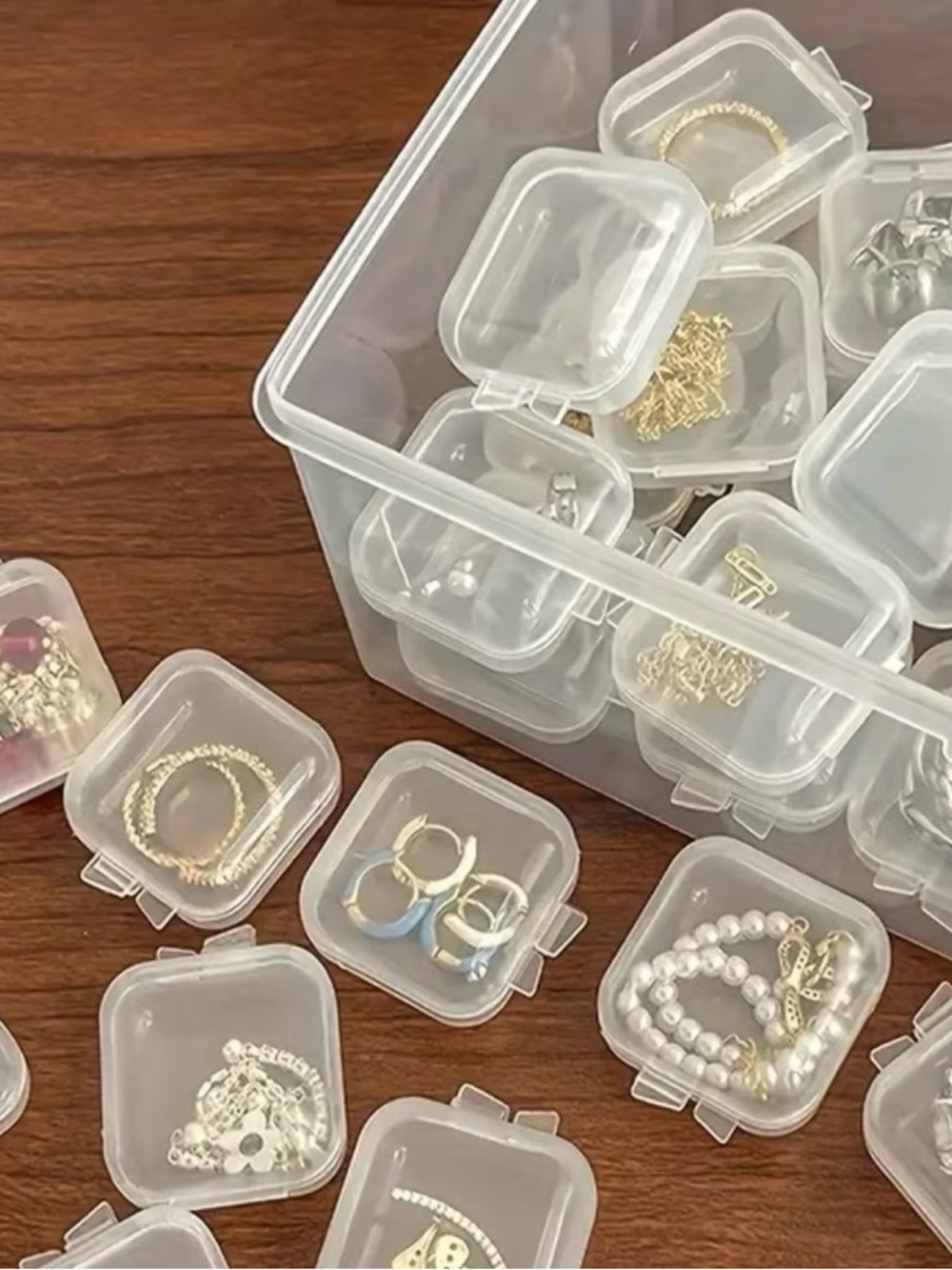 48-Pack Clear Jewelry Ring Storage Organizer Boxes - White/Transparent Many Uses - Picture 2 of 6